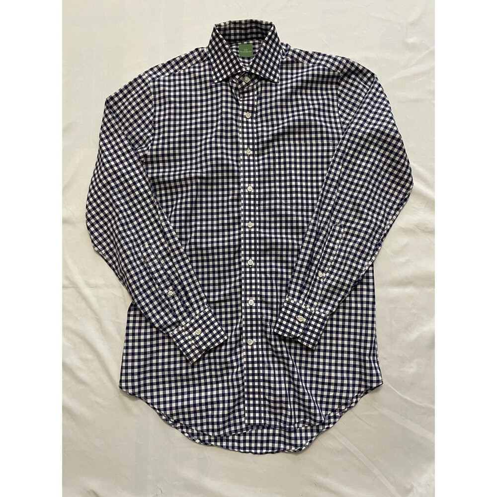 Sid Mashburn Button Up Shirt Mens Small 14.5/33 Blue White Checkered Long Sleeve
